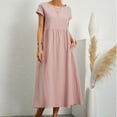 thumbnail image 4 of Women's Casual Solid Sleeveless Linen Dress Pockets - Loose Fit Round Neck Midi Summer Dress, 4 of 6