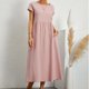 thumbnail image 4 of Vestido informal de lino sin mangas para mujer con bolsillos - Vestido midi de verano holgado con cuello redondo, 4 of 6
