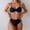 Black, variant on BOBOGOJP Bikini Set for Women Solid V Neck Knot Front Push Up High Leg Thong Two Piece Swimsuit Black for Size S