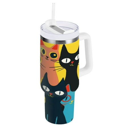 

30 Oz Car Handle Water Cup 9.9x3.5 Inch Stainless Steel Water Cup With Handle Water Cup Car Water Cup Travel Coffee Cup Art Cat