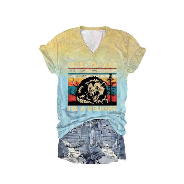 Puntoco Blusas estampadas de moda para mujer, blusas de manga corta, camisetas con cuello en V