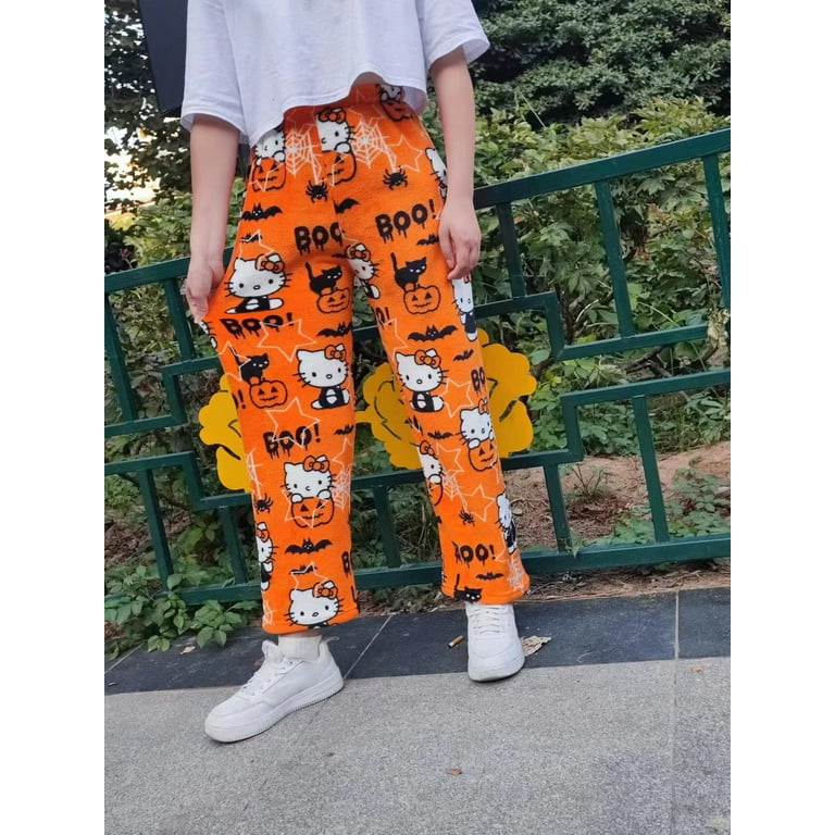Sanrio Hello Kitty Pajamas Pants Happy Halloween Flannel Women