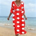 thumbnail image 6 of Edvintorg Long Dresses for Women Casual Plus Size Fashion Printed 3/4 Sleeve V Neck Casual Dress Womans Clothes S-3XL Red, 6 of 6