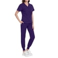 thumbnail image 2 of HAJWOH Purple Scrubs for Women Set Size1 Stretchy Nurse Uniform Short Sleeve V-Neck Scrub Top & Jogger Pant Solid Color Medical Scrub Sets with Multi Pockets Purple L, 2 of 5