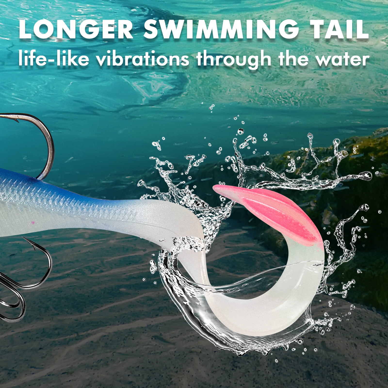 TRUSCEND Duramax Soft Fishing Lures with BKK Hooks, Easy Catch Curly & T-Tail for Trembly Sinking & Vibrating Swim, UV or Glow Effect for All Conditions, Pre-rigged Swimbait for Bass Trout Crappie