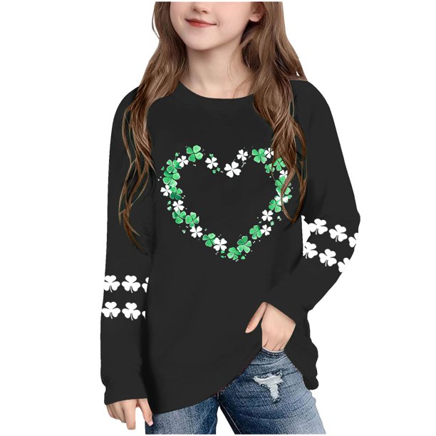 Blusas y camisas de manga larga con cuello redondo, moda del Día de San Patricio, blusa informal con estampado bonito de manga larga para niños y niñas.