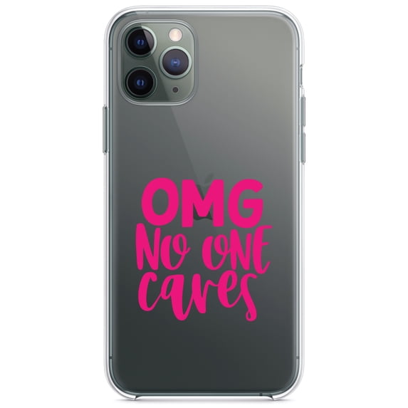 DistinctInk Clear Shockproof Hybrid Case for iPhone 11 Pro MAX (6.5" Screen) - TPU Bumper Acrylic Back Tempered Glass Screen Protector - OMG No One Cares - Hot Pink