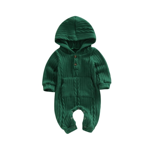 Baby Girl Boy Romper Long Sleeve Solid Color Hooded Neck Casual Fall Spring Long Jumpsuit