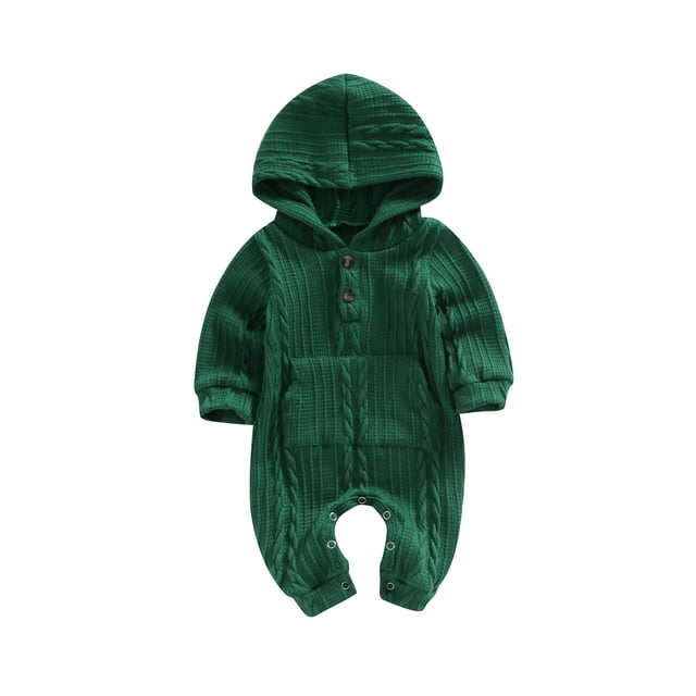 Fortune Unisex Baby Knitted Romper Infant Long Sleeve Solid Color Hooded Jumpsuit