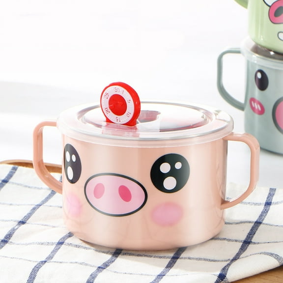 Amosfun Stainless Steel Kids Bowls with Lid Shatter Resistant Round Pink 1Pcs