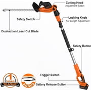 GARCARE 2 in 1 Pole Hedge Trimmer, Cordless Long Reach with 20V 4.0Ah Battery and Quick Charger, 20 inch Cutting Blade Length, 7/10 inch Cutting Capacity