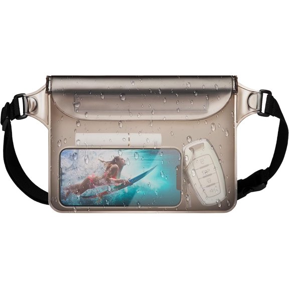 Waterproof Fanny Pack - Waterproof Phone Pouch with Waist Strap - Beach Accessories Waterproof Pouch Dry Bag Keep Phone Valuables Safe for Beach Surfing Kayaking Boating Fishing,Brown
