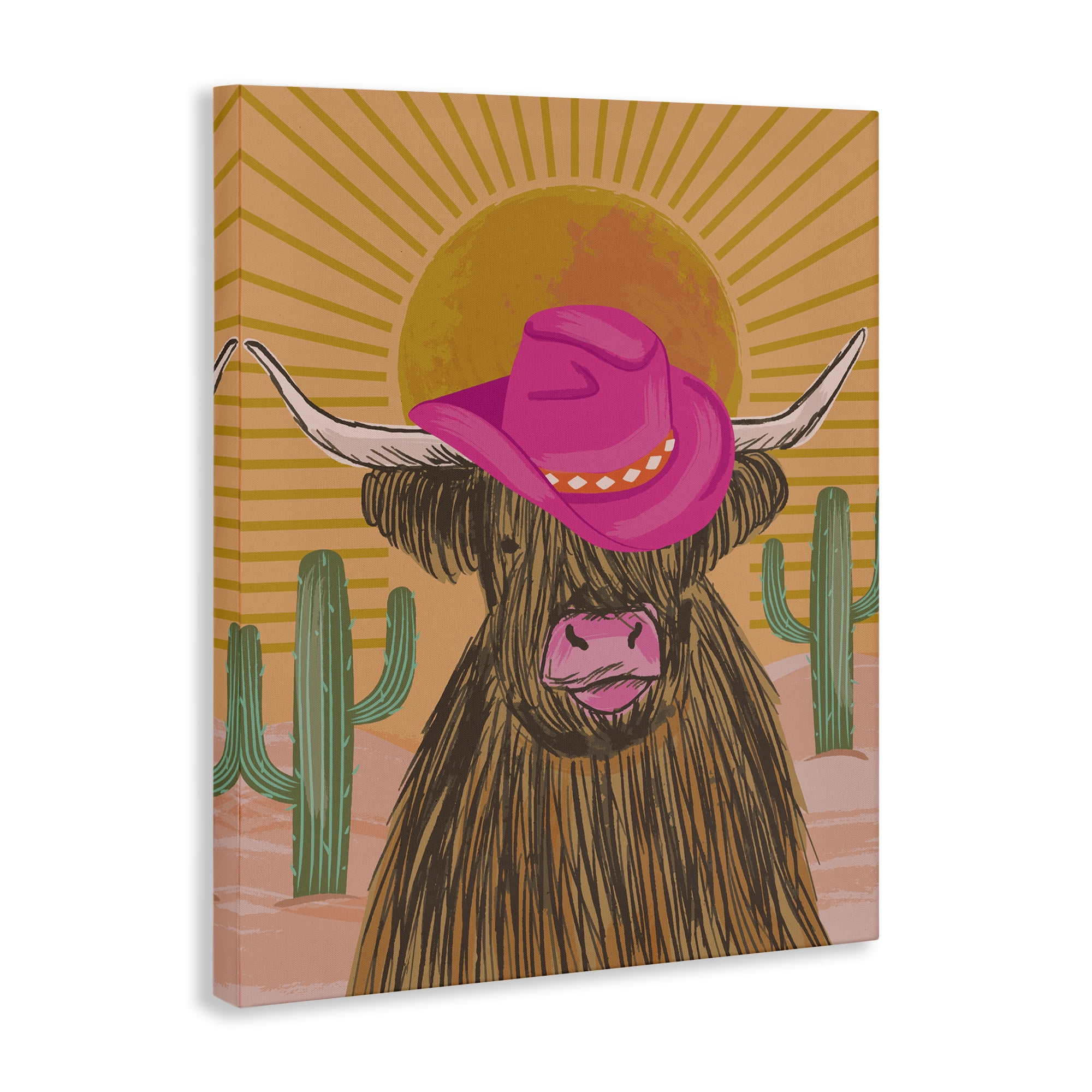 Stupell Industries Howdy Cowgirl Cattle Animals Painting Wrapped Canvas Art Print Wall Art, 16 x 20
