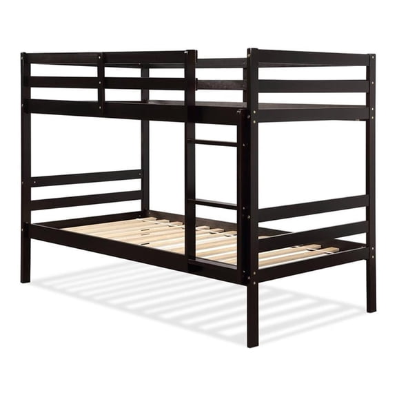 Pemberly Row Pine and Plywood Twin Over Twin Wood Bunk Beds in Espresso