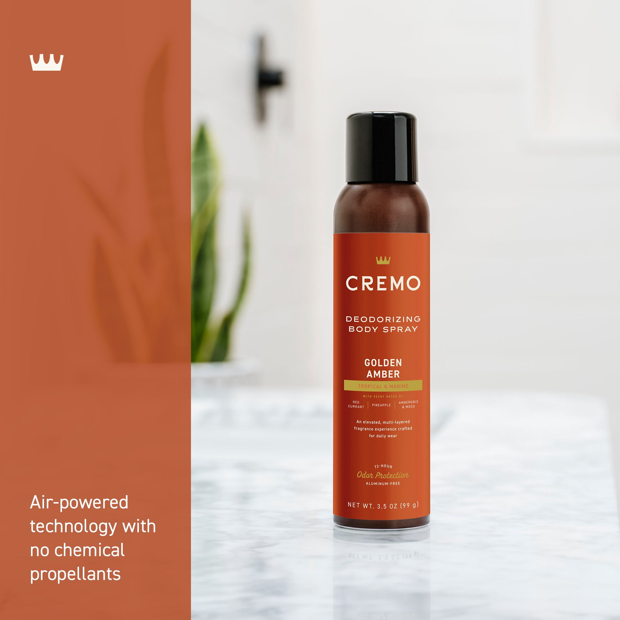 Cremo Body Spray Deodorant for Men, Golden Amber Scent, 3.5 oz