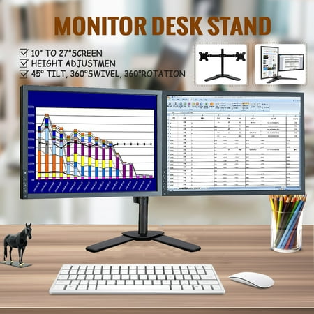 Double Dual Display Computer Monitor Arm Mount Desk Stand 10-27” Screen LED