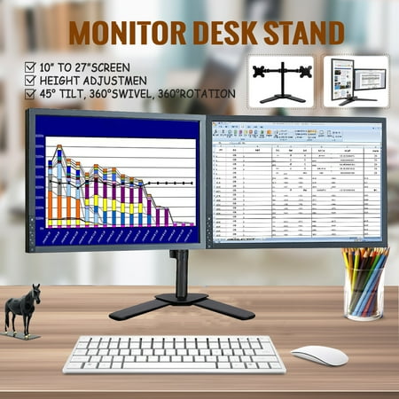 Double Arm Desk Mount - Double Dual Display Computer Monitor Arm Mount Desk Stand 10-27” Screen LED LCD