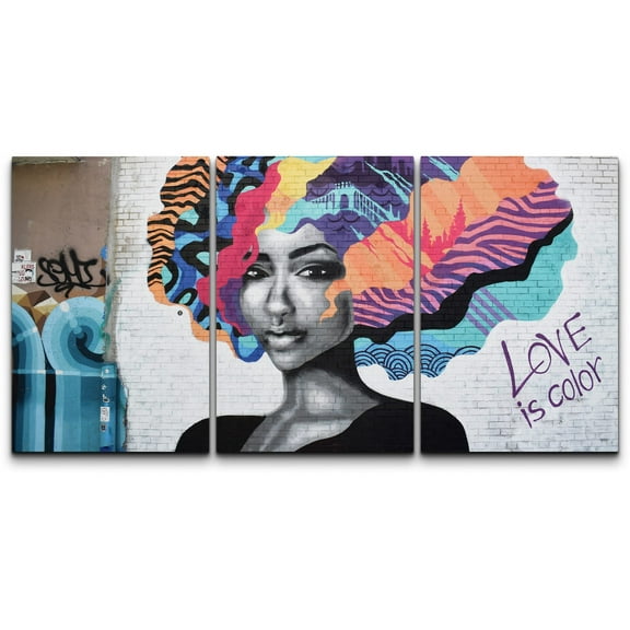 wall26 Canvas Print Wall Art Set Love is Color Triptych Graffiti & Street Art Cities Mixed Media Realism Bohemian Scenic Urban Multicolor for Living Room, Bedroom, Office - 24"x36"x3