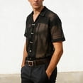 thumbnail image 3 of LIIPEE Men Shirts Casual Summer Solid Color Short Sleeve Lapel Button Down Fashion Mesh Shirts Outdoor Male Loose Fit Lightweight Comfortable Breathable Soft Shirts,M, 3 of 5