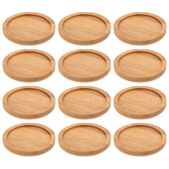 Masteelf 12pcs Bamboo Drink Coasters Round Bamboo Drink Saucers Natural Bamboo Drink Tray Heat Insulated Cup Pads Simple Coasters