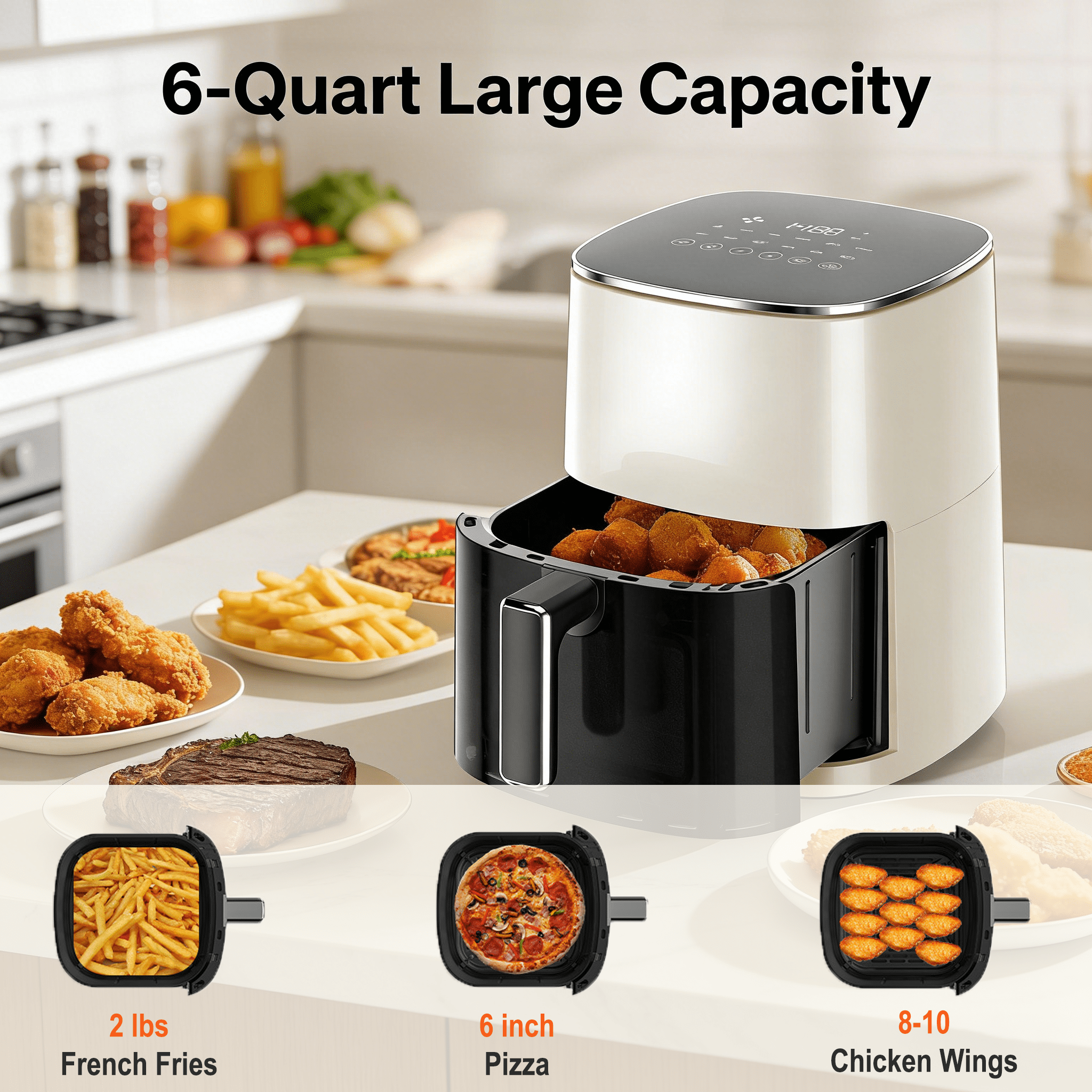 Aidoly 12-in-1 Air Fryer, 6-Quart Family Size Multi-Function for Roast, Bake, Broil, Dry, Proof, Reheat and More, with Viewing Window & 12 Cooking Modes, Beige