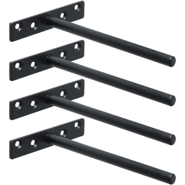 Wall Shelf Support Invisible Floating Mount Metal Bracket, Floating Shelf Concealed Wooden Floating Bracket with Fixing, Matte Black, 4 Pcs