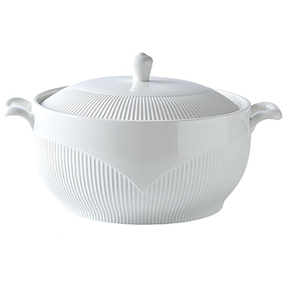 White Ceramic Soup Bowl with Handles - Microwave Safe Soup Bowl with Lid, Food Grade Porcelain Soup Bowl for Kitchen, Ideal for Soup, Noodle, Porridge & Stew