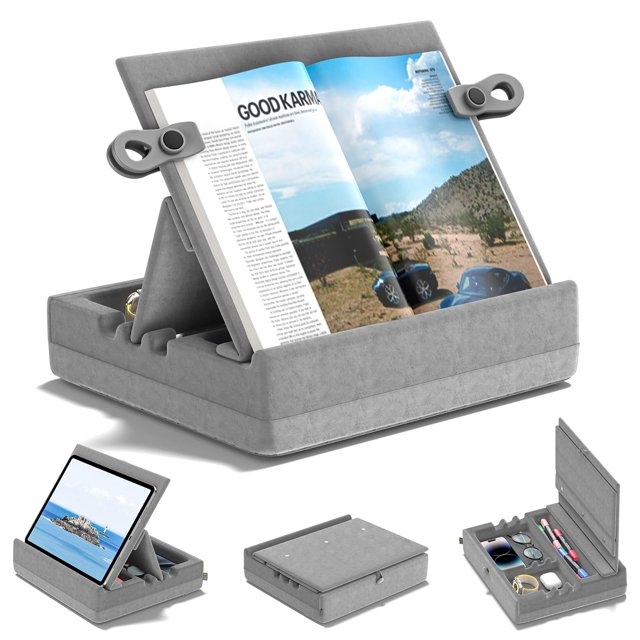 Soporte de almohada plegable Book Stand KDD con almacenamiento, de 4,7 a 15 pulgadas