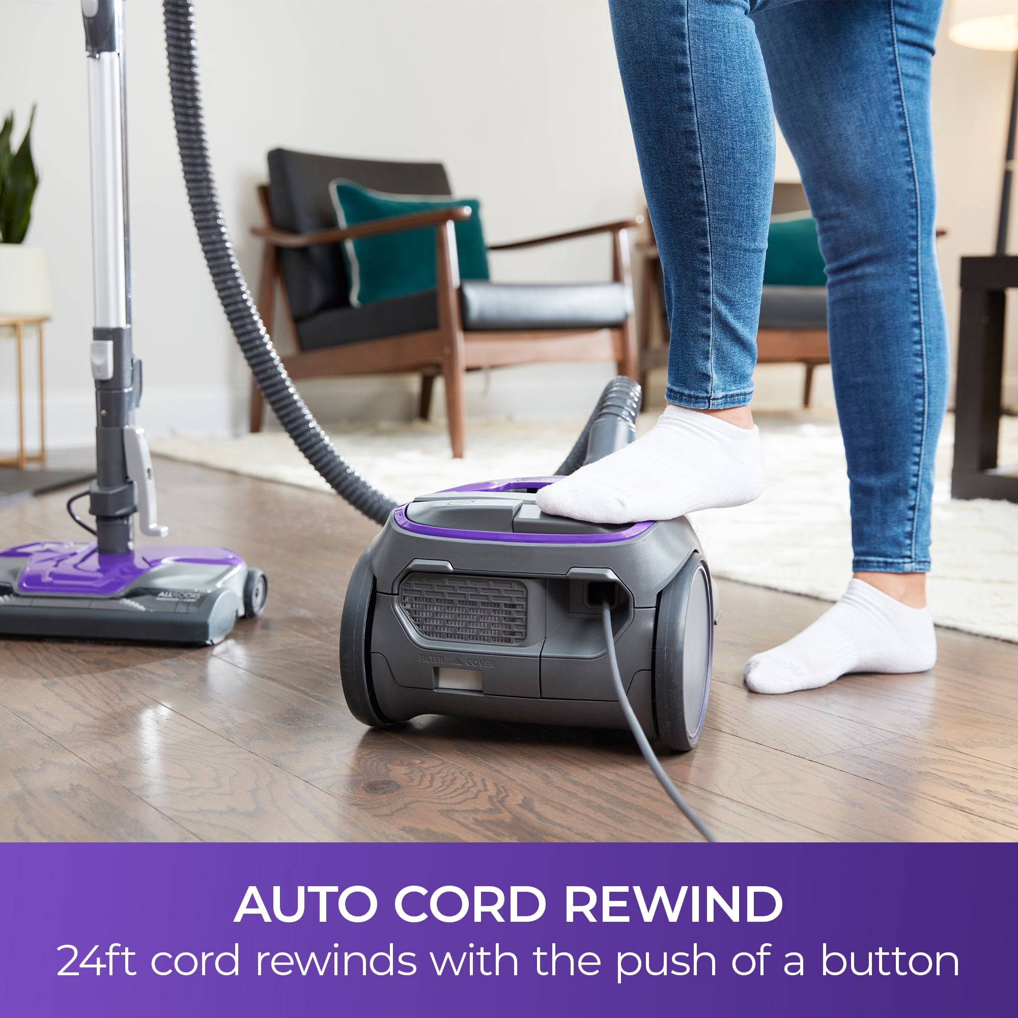 Kenmore 200 Series Canister Vacuum, Bagged, Corded, 25ft Cord, 2 Motor Deep Clean System, AllergenSeal HEPA Filter, Auto Cord Rewind, Carpet and Hard Floors, BC3002