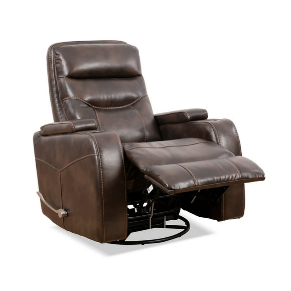 OnyxGlide Swivel Recliner with Storage Arms - Brown