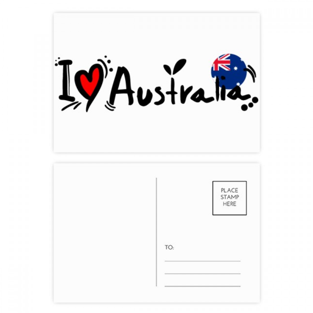 I Love Australia World Flag Heart Postcard Set Birthday Mailing Thanks Greeting Card