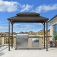 thumbnail image 2 of PURPLE LEAF 6' X 9' Hardtop Grill Gazebo for Patio Double Galvanized Steel Roof with 2 Side Shelves Outside Sun Shade Outdoor BBQ Canopy, 2 of 9
