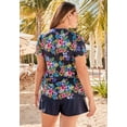 thumbnail image 3 of Swim 365 Women's Plus Size Split-Neck Short-Sleeve Swim Tee With Built-In Bra, 3 of 6