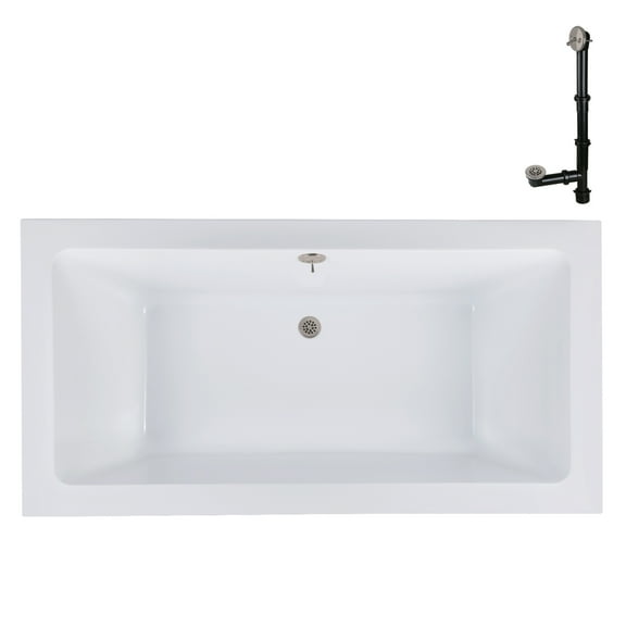 Streamline N-4140-715-BNK 66 in. x 34 in. Acrylic Soaking Drop-In Bathtub in Glossy White, With External Drain in Brushed Nickel