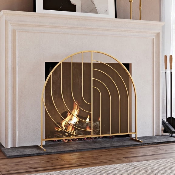 Lumelle Arched Single PanelGold Glam Fireplace Screen