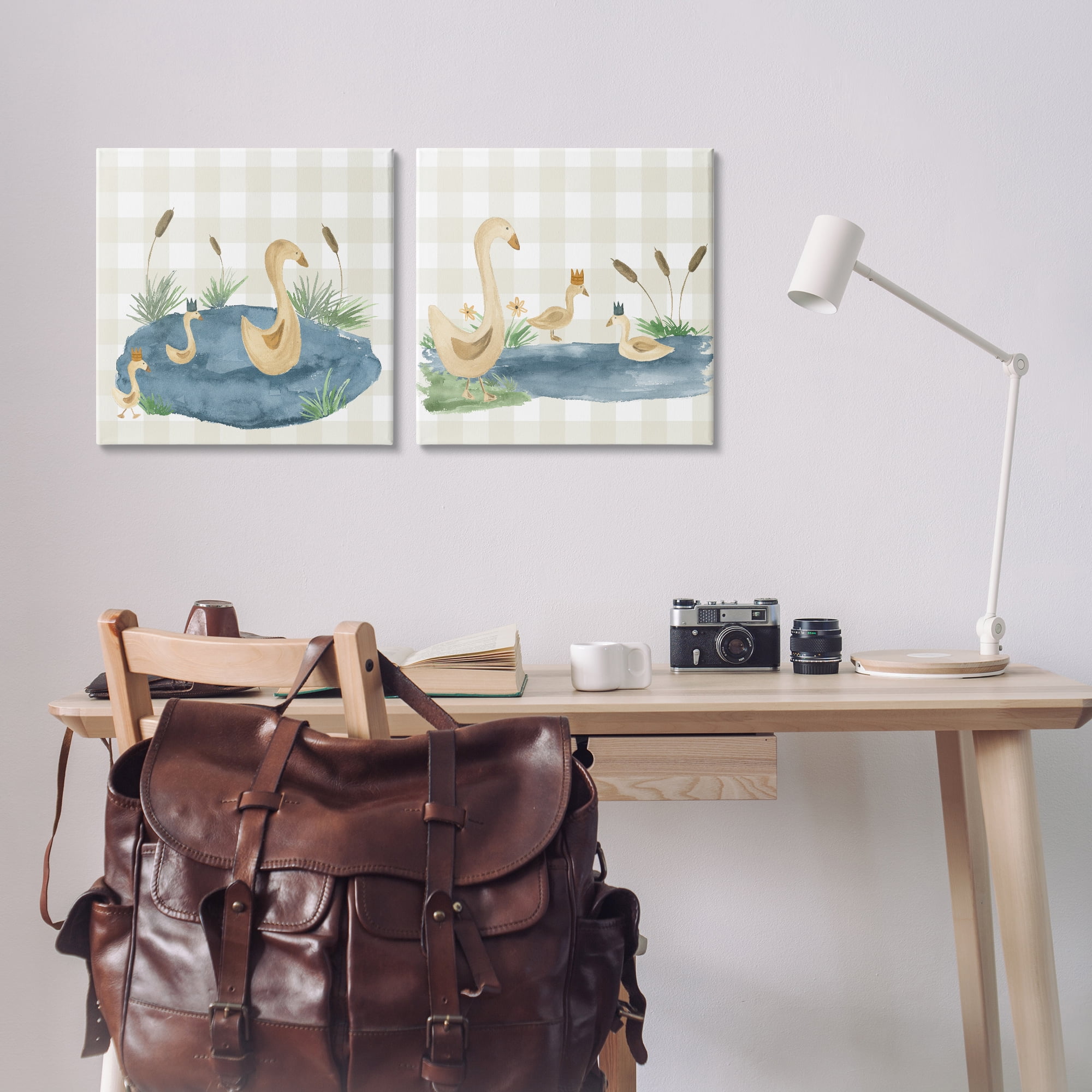 Stupell Industries Swan Family in Pond Landscape & Nature Painting Wrapped Canvas Art Print Wall Art, 17 x 17, Set of 2