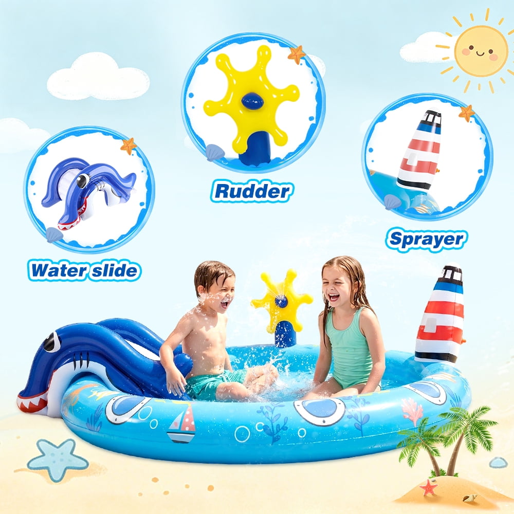 Inflatable Pool, 80'' x 60'' x 25'' Sprinkler Swimming Pool, Kids Spray Pool, Outdoor Water Play Game for Yard & Garden, Portable Above Ground Summer Playset