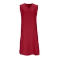 thumbnail image 6 of Ecqkame Women's Linen Dresses Spring Summer Solid Color V Neck Sleeveless Loose Casual Dress Lightweight Comfortable Dresses Wine XL, 6 of 9
