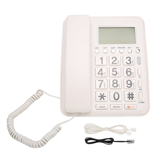Teléfono de escritorio Identificador de llamadas Vertical Fijo Manos libres Llamadas Teléfono fijo con cable para el hogar Enchufe de EE. UU. Enchufe del Reino Unido Línea telefónica Blanco