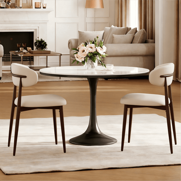 Leumius Dining Chairs Set of 2,Upholstered Dining Chairs with Curved Backrest, Modern Kitchen & Dining Room Chairs with Metal Leg for Dining Room, Restaurant,Walnut Beige