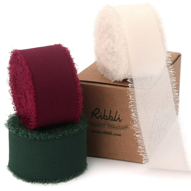 Cinta decorativa Ribbli de seda de chifón deshilachada de 1 pulgada x 22 m