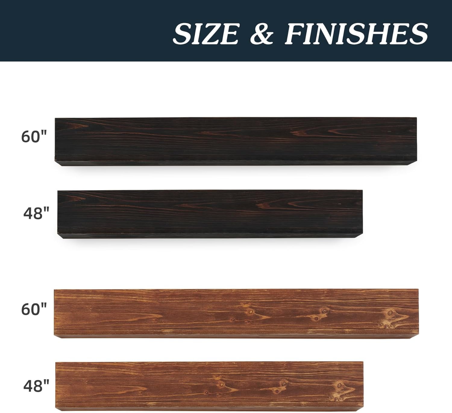 48" Rustic Wood Fireplace Mantel, Wall-Mounted & Floating Shelf for Home Wall Decor, Rustic Cedar Wood Floating Farmhouse Shelf Handcrafted Wall Mounted for Bathroom, Light Brown