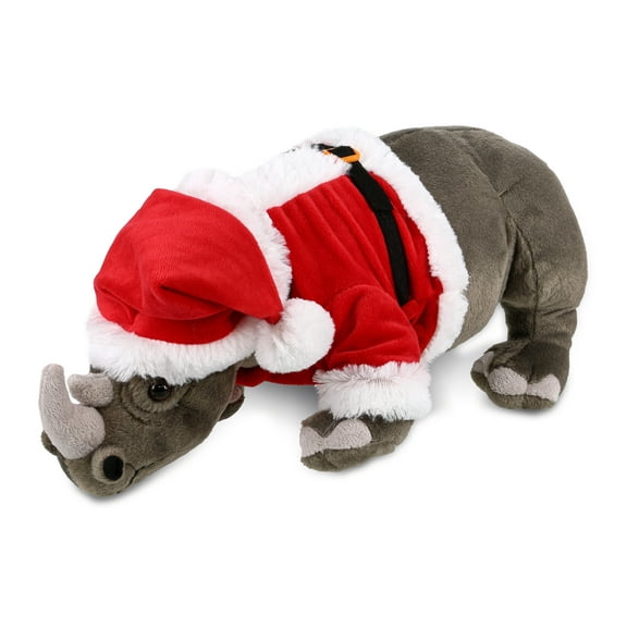DolliBu Santa Rhino Stuffed Animal Plush Toy - Super Soft Wild Animal Dress Up with Red Santa Claus Outfit, Cute Wildlife Gift, Perfect Holiday Christmas Gift - 16 Inches