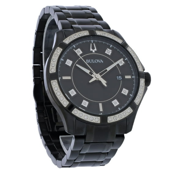Bulova Diamond Men's Black IP Stainless Steel Black Dial Watch 98E116