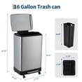 thumbnail image 2 of 60L Step-On Stainless Steel Kitchen Trash Can - Soft Close Lid, Removable Inner Bucket, Smooth Wheels, Fingerprint Resistant, Rustproof, Large Garbage Bin for Home, Kitchen, Office, 2 of 8