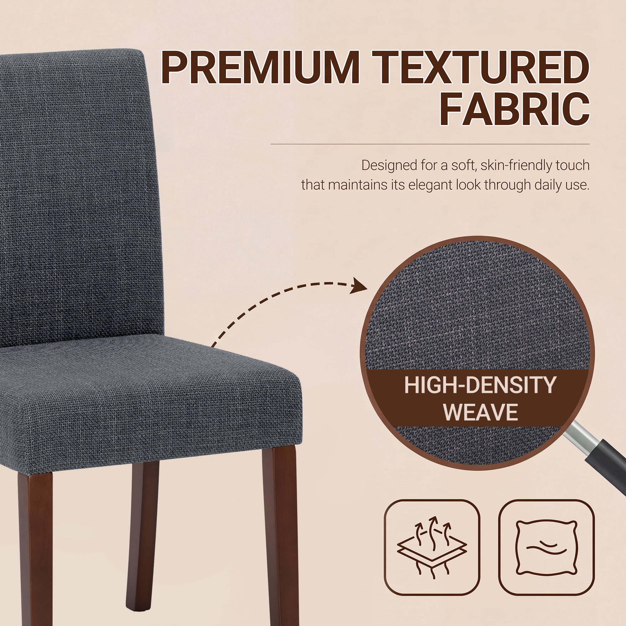 Upholstered Fabric Dining Chairs Set of 4 with Wood Legs, Modern Parsons Chairs with High Back for Kitchen, Dining Room, or Restaurant, Grey