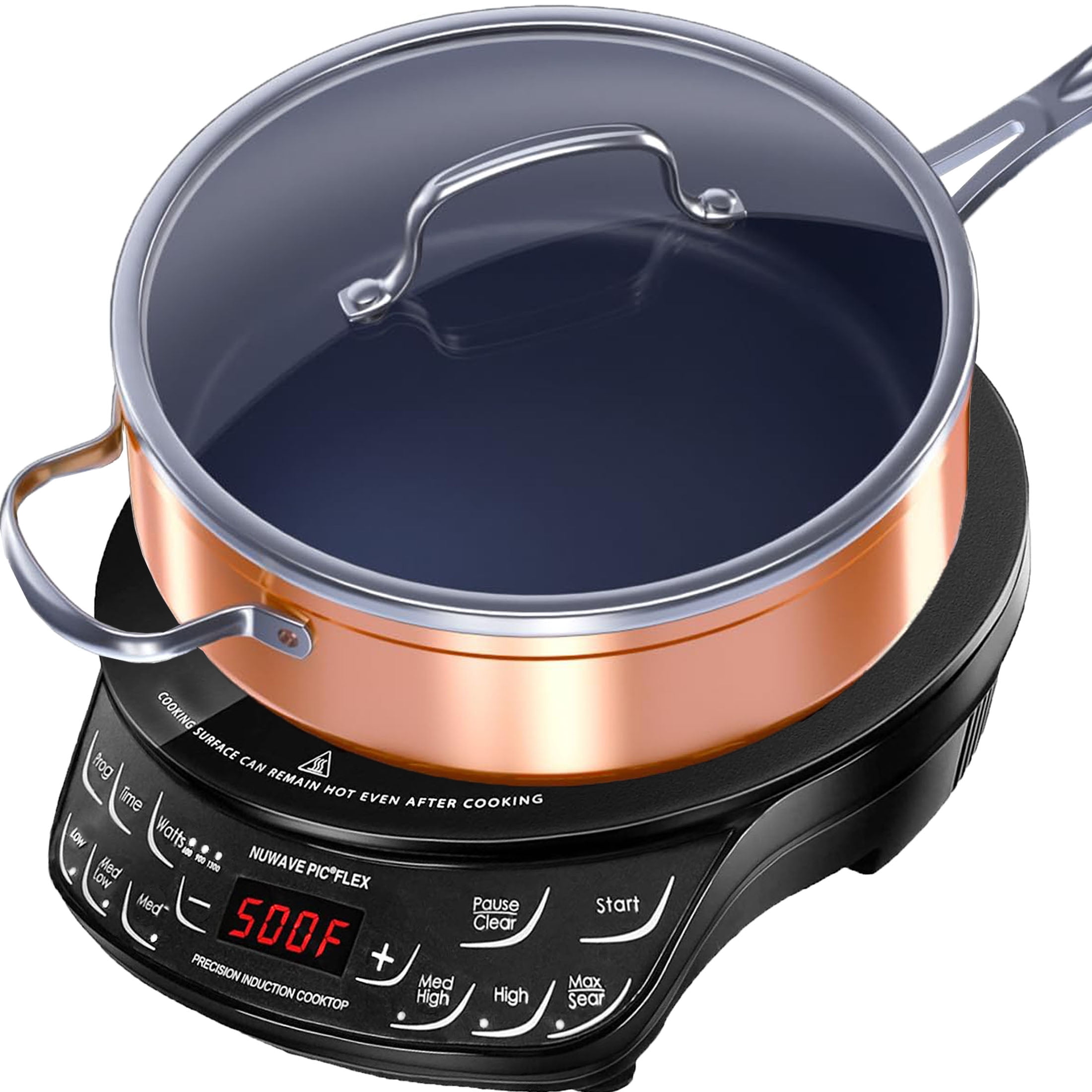 Nuwave Induction Cooktop with 4Qt Non-Stick Ceramic Pan, 3 Watt Settings 600, 900 & 1300W, 6.5 Heating Coil, Induction Cooktop, Cooking