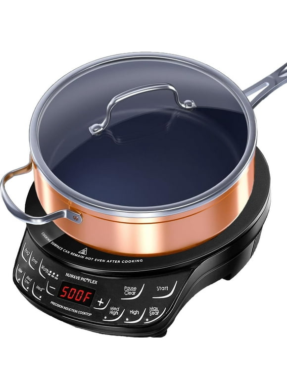 Nuwave Induction Cooktop with 4Qt Non-Stick Ceramic Pan, 3 Watt Settings 600, 900 & 1300W, 6.5 Heating Coil, Induction Cooktop, Cooking