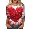 thumbnail image 2 of Aqestyerly T-Shirt Imprimé de Mode pour la Saint-Valentin pour Femmes, Blouse à Manches 3/4, Col Rond, Hauts Décontractés, 2 of 5