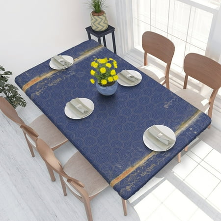 

Home Deluxe Tablecloth Japanese Style Pattern Background Waterproof Elastic Rim Edged Table Cover- For Christmas Parties And Picnics 4ft